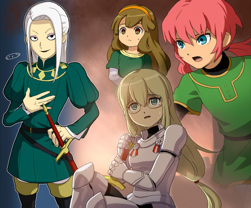 kirino ranmaru, nanobana kinako, jeanne d'arc, and charles vii (inazuma eleven and 2 more) drawn by mizuhara_aki