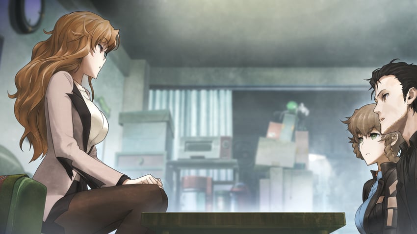okabe rintarou, amane suzuha, kiryuu moeka, and gero-froggy (steins;gate and 1 more) drawn by huke