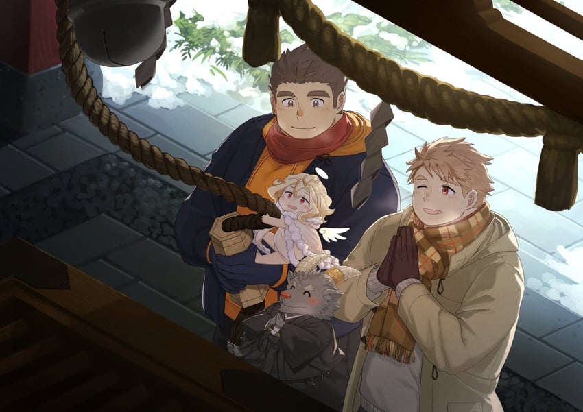 protagonist 3, salomon, tennouji shin'ya, and cupid (tokyo afterschool summoners) drawn by haishiba_ame