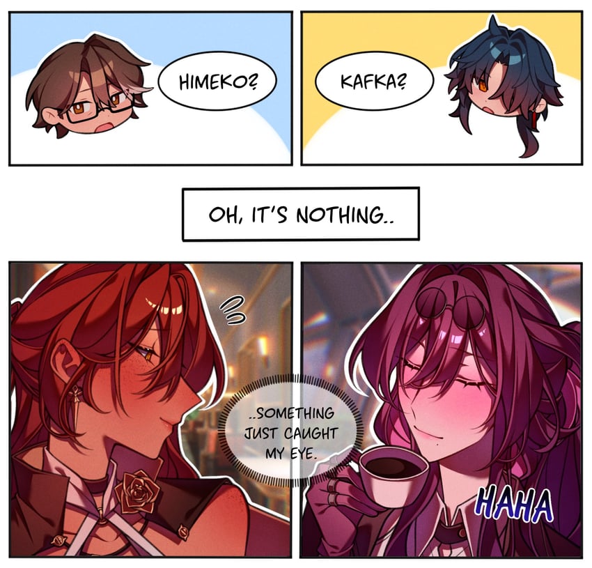 kafka, blade, himeko, and welt yang (honkai and 1 more) drawn by emeys