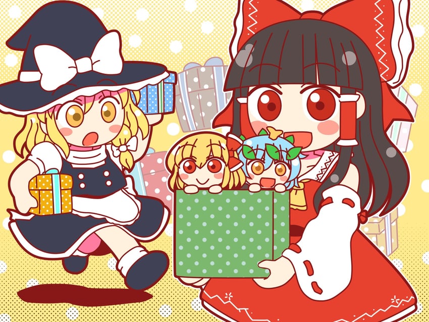 hakurei reimu, kirisame marisa, rumia, and eternity larva (touhou) drawn by rokugou_daisuke