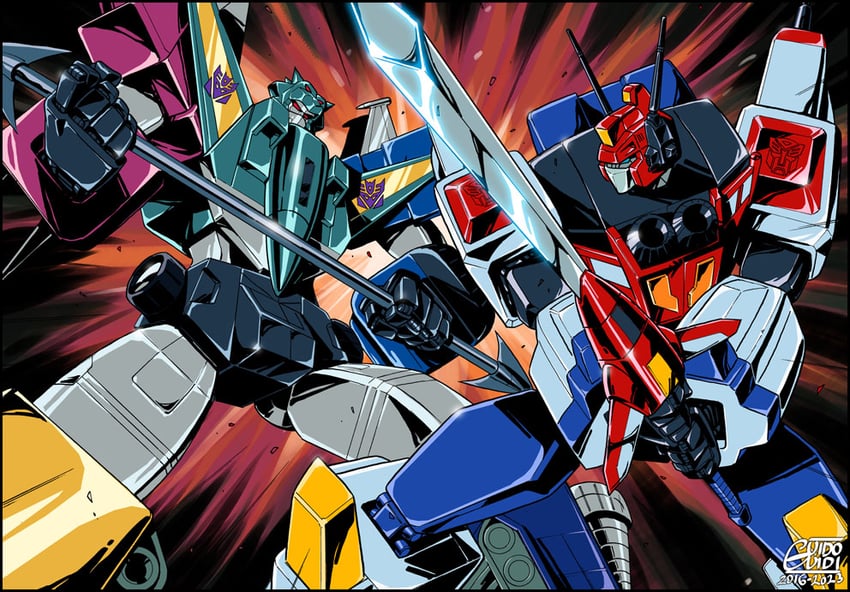 star saber and liokaiser (transformers and 1 more) drawn by guido_guidi