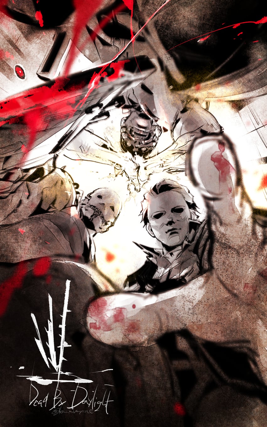 michael myers, the trapper, and the doctor (dead by daylight and 1 more) drawn by kawarayane