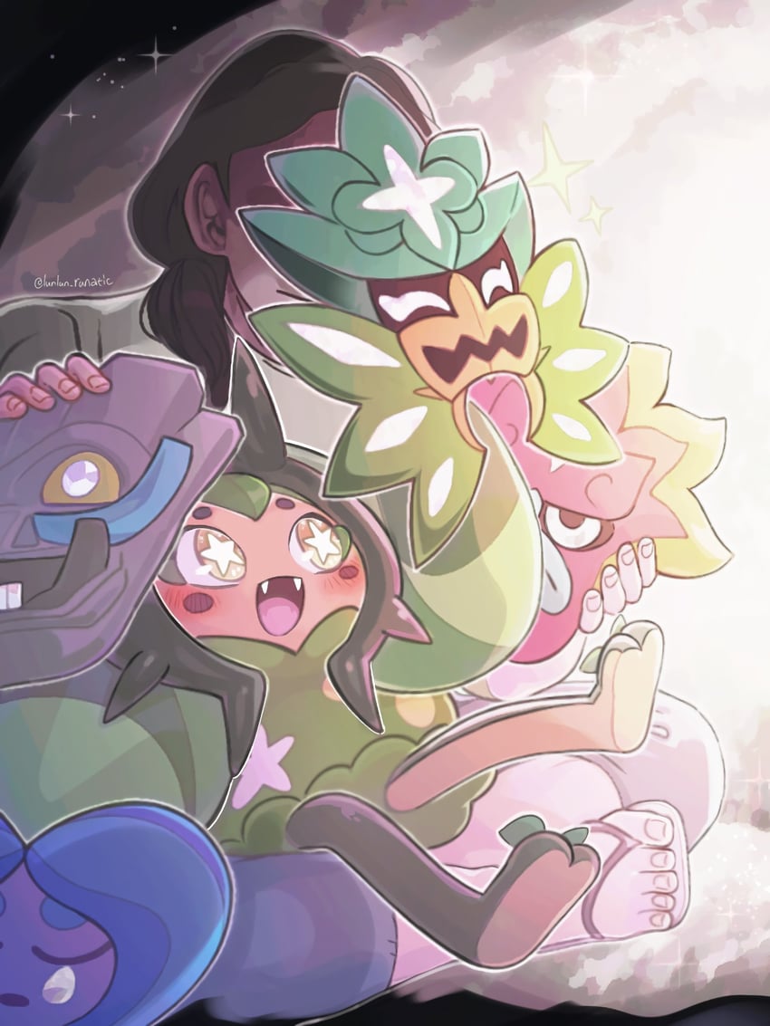 ogerpon and ogerpon's friend (pokemon and 1 more) drawn by runachikku