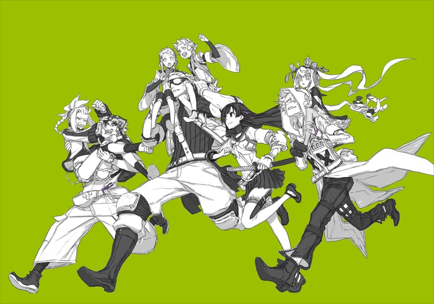 samurai, hacker, chelsea, katanako, psychic, and 5 more (7th dragon and 2 more) drawn by miwa_shirow