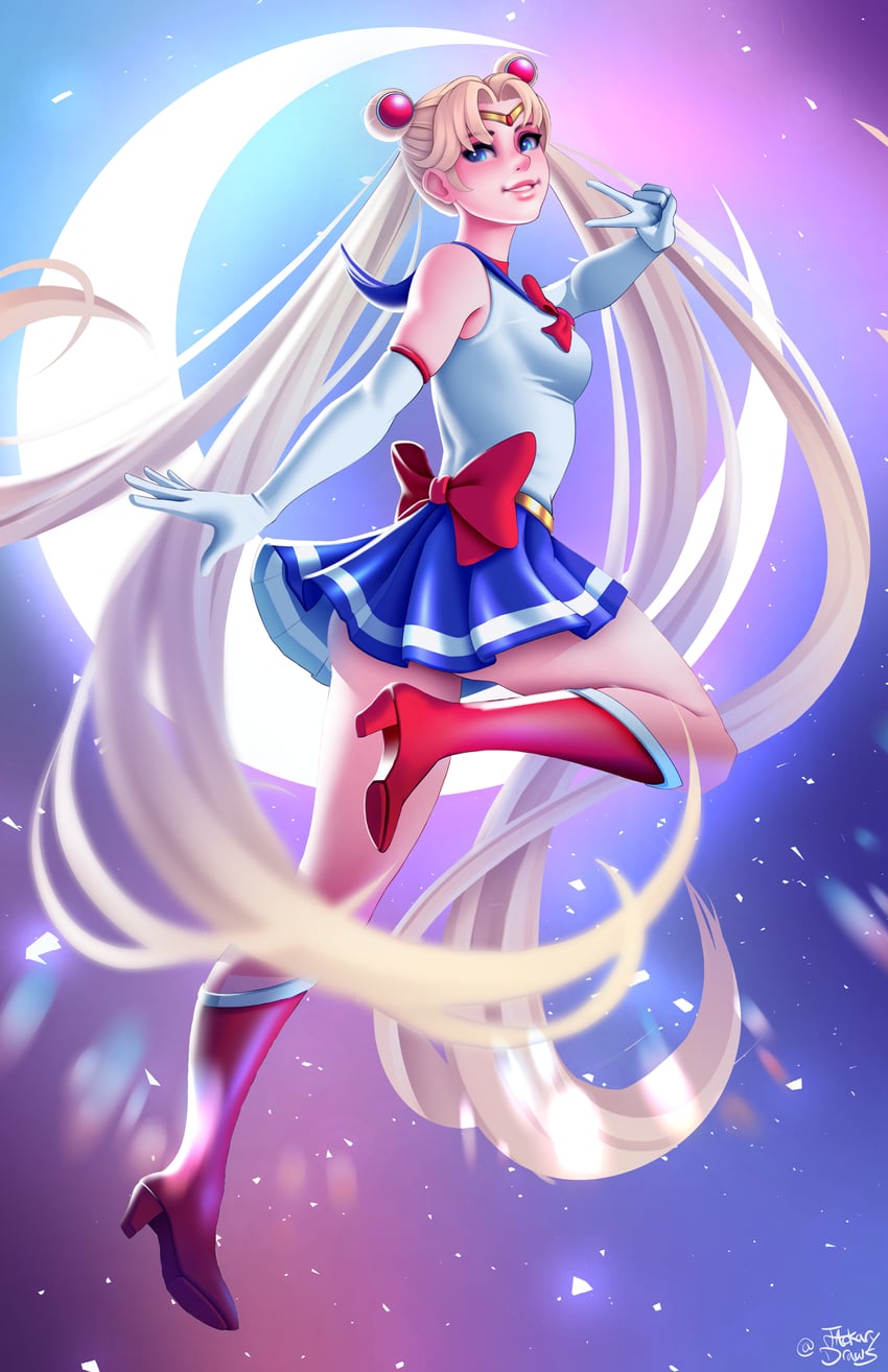 tsukino usagi and sailor moon (bishoujo senshi sailor moon) drawn by jackary