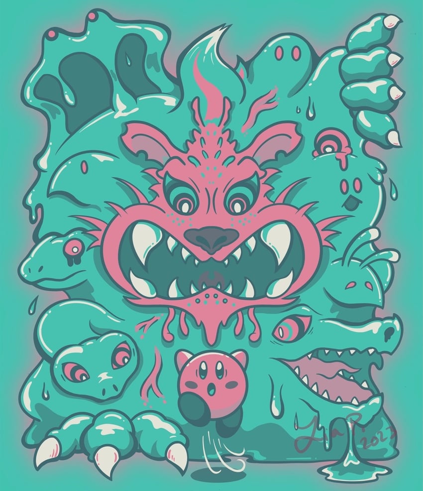 kirby and fecto forgo (kirby and 1 more) drawn by featherofmetis