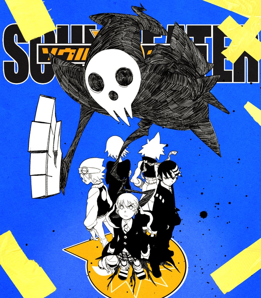 maka albarn, soul evans, crona, death the kid, black star, and 1 more (soul eater) drawn by awk_(awkawkl)