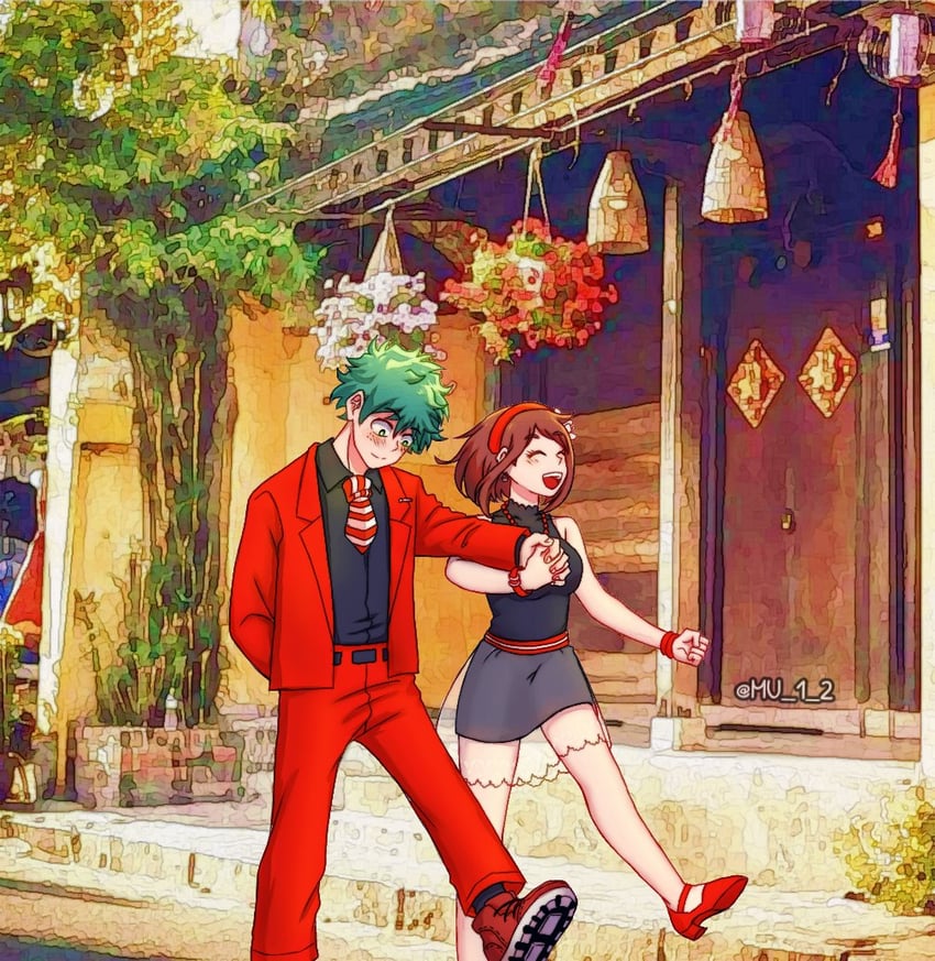 midoriya izuku and uraraka ochaco (boku no hero academia) drawn by mu_1_2