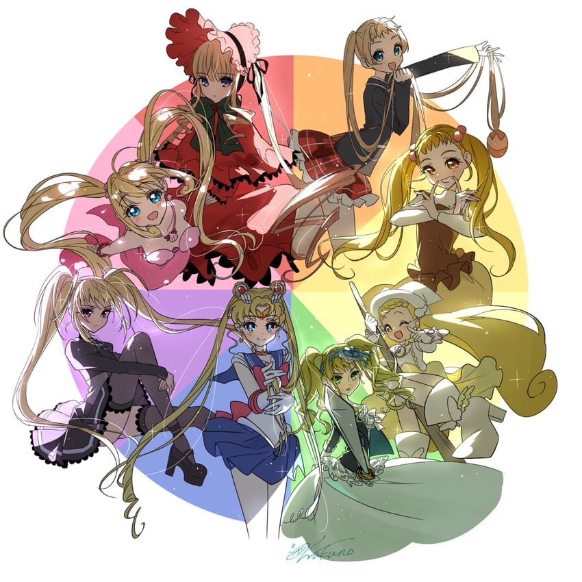 tsukino usagi, sailor moon, shinku, dekomori sanae, kasugano urara, and 4 more (precure and 9 more) drawn by wakuno_lemon