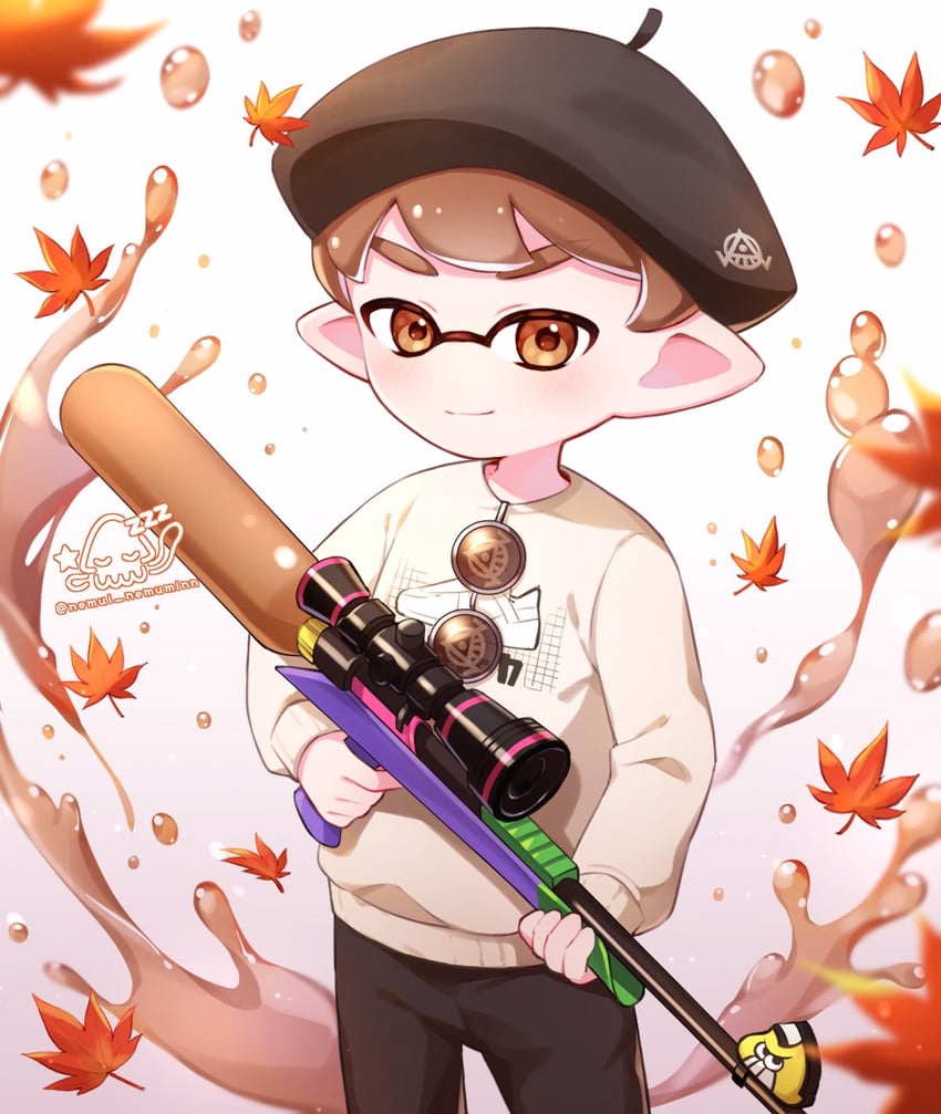 inkling player character and inkling boy (splatoon) drawn by nemui_nemuminn