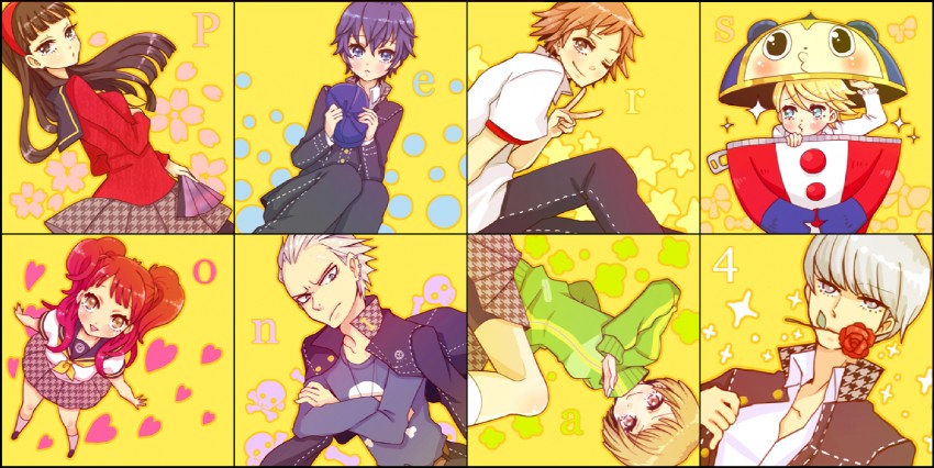 narukami yu, shirogane naoto, satonaka chie, kujikawa rise, amagi yukiko, and 3 more (persona and 1 more) drawn by pinkmm