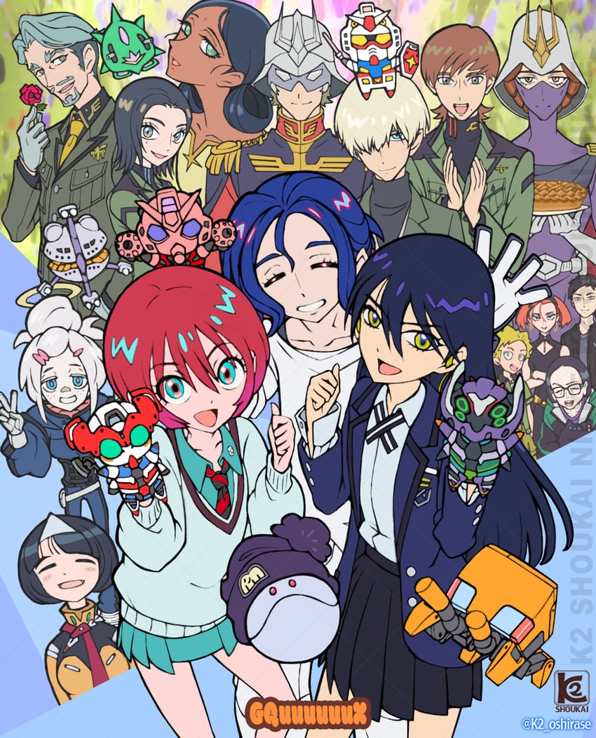 amate yuzuriha, haro, shuji ito, char aznable, rx-78-2 gundam, and 19 more (gundam and 1 more) drawn by k2_shokai