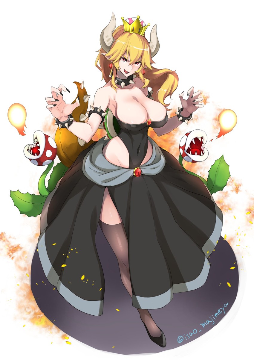 bowsette and piranha plant (mario and 1 more) drawn by isao