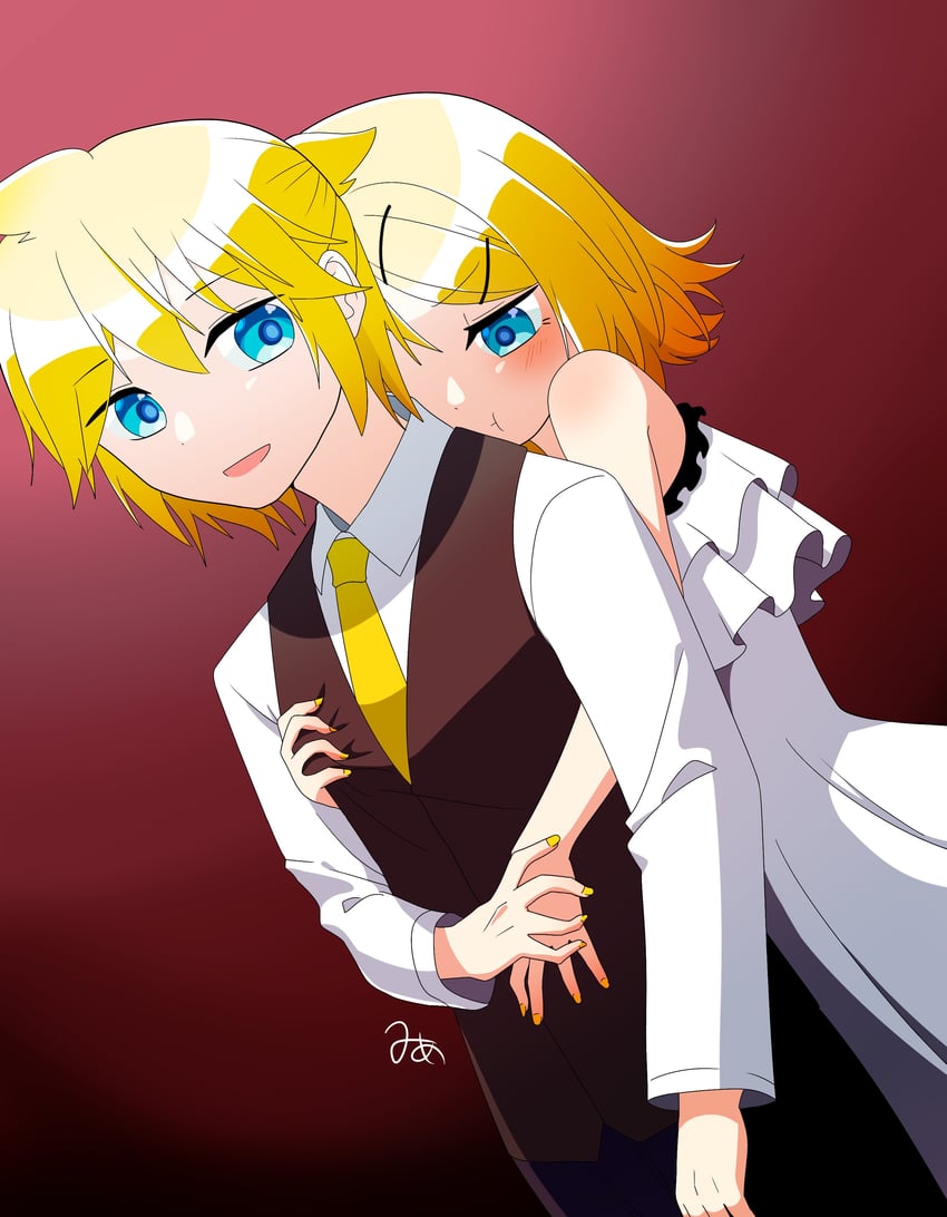kagamine rin and kagamine len (vocaloid and 1 more) drawn by 5mime5