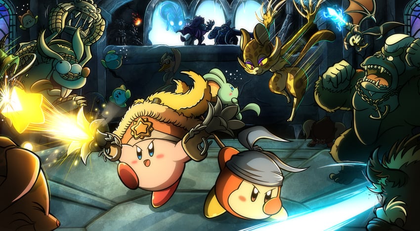 kirby, meta knight, waddle dee, king dedede, bandana waddle dee, and 15 more (kirby and 1 more) drawn by ddddndn