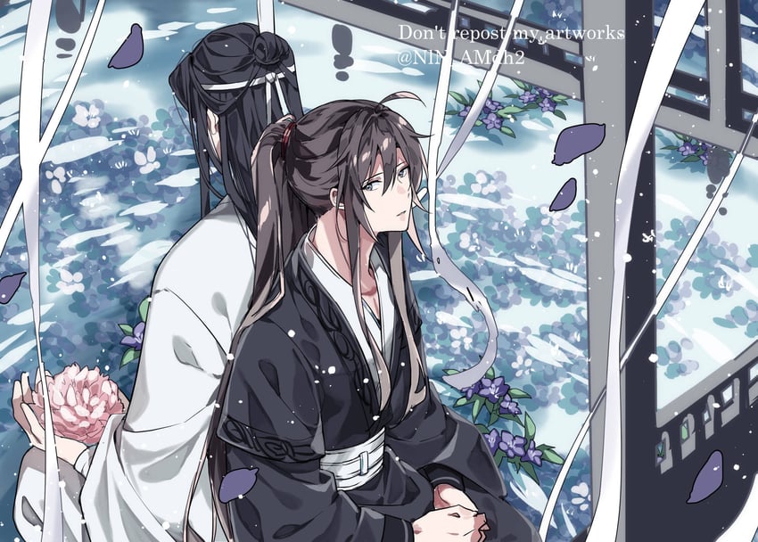 wei wuxian and lan wangji (modao zushi) drawn by hyottokoane