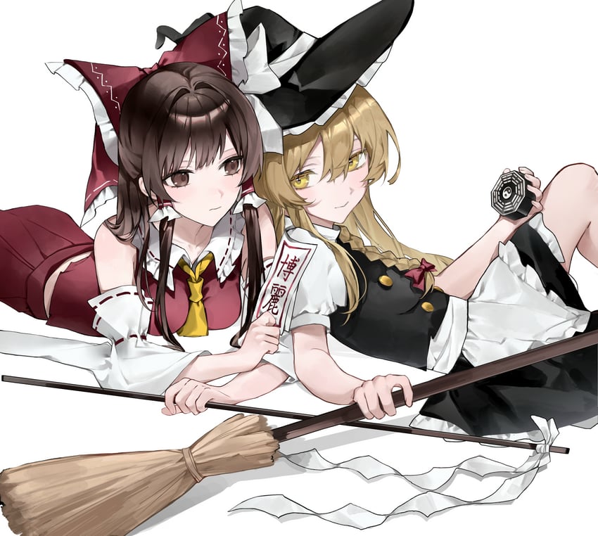 hakurei reimu and kirisame marisa (touhou) drawn by hanaya_(fleur)