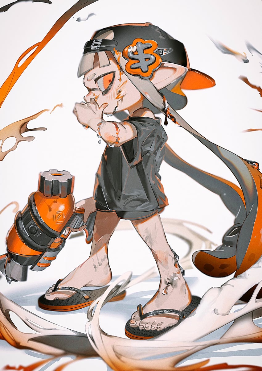 inkling player character and inkling girl (splatoon) drawn by hossi