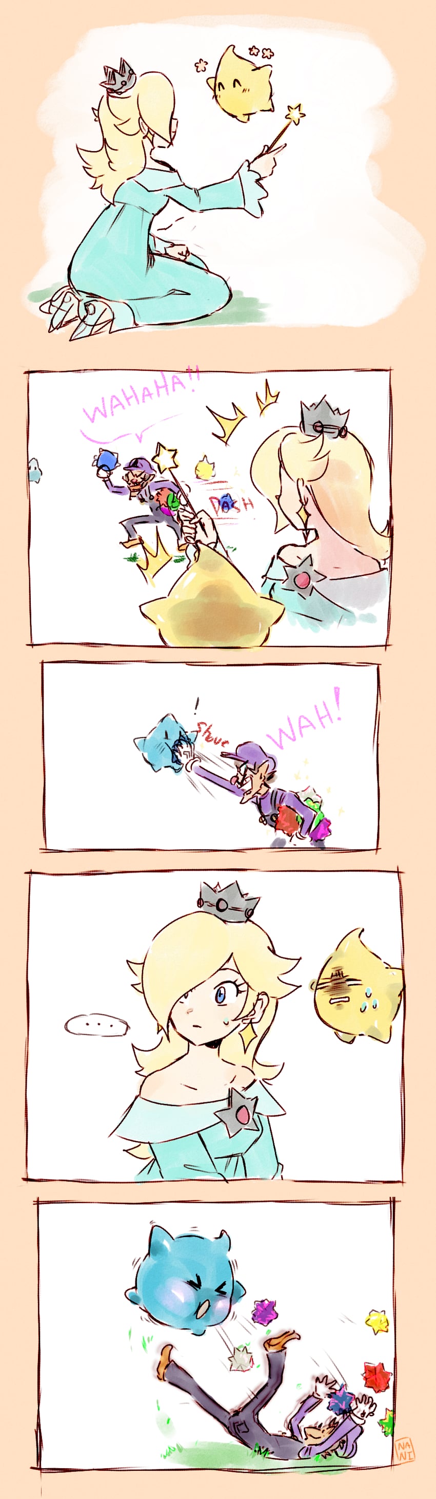 rosalina, luma, waluigi, and blue luma (mario and 1 more) drawn by cutie-png