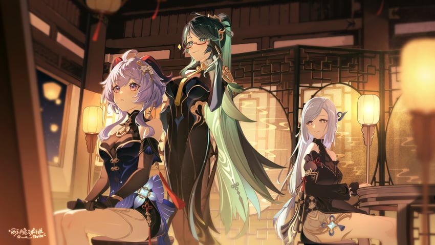 ganyu, xianyun, and shenhe (genshin impact) drawn by so_zei_tama_tama