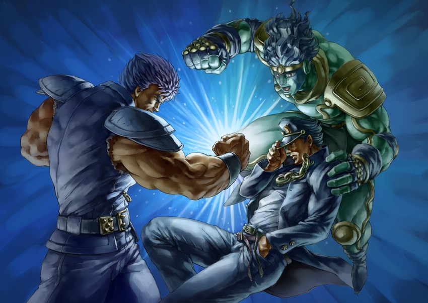 kujo jotaro, star platinum, and kenshiro (jojo no kimyou na bouken and 3 more) drawn by simulex