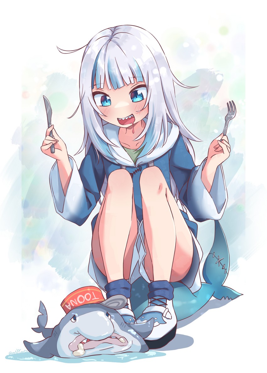 gawr gura and bloop (hololive and 1 more) drawn by kiirokuma