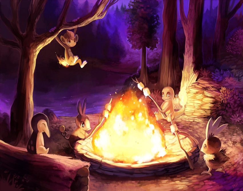 cyndaquil, charmander, torchic, tepig, and chimchar (pokemon) drawn by glitchedpuppet