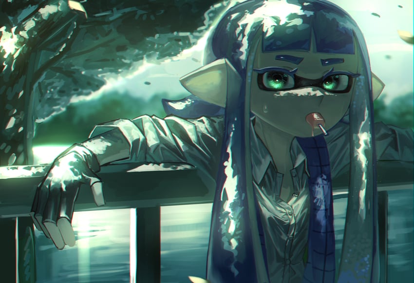 inkling player character and inkling girl (splatoon) drawn by no_(13_10_1230)