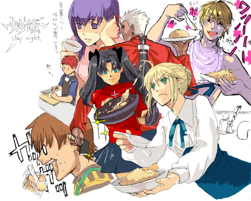 artoria pendragon, saber, tohsaka rin, gilgamesh, emiya shirou, and 4 more (fate and 1 more) drawn by yu_65026