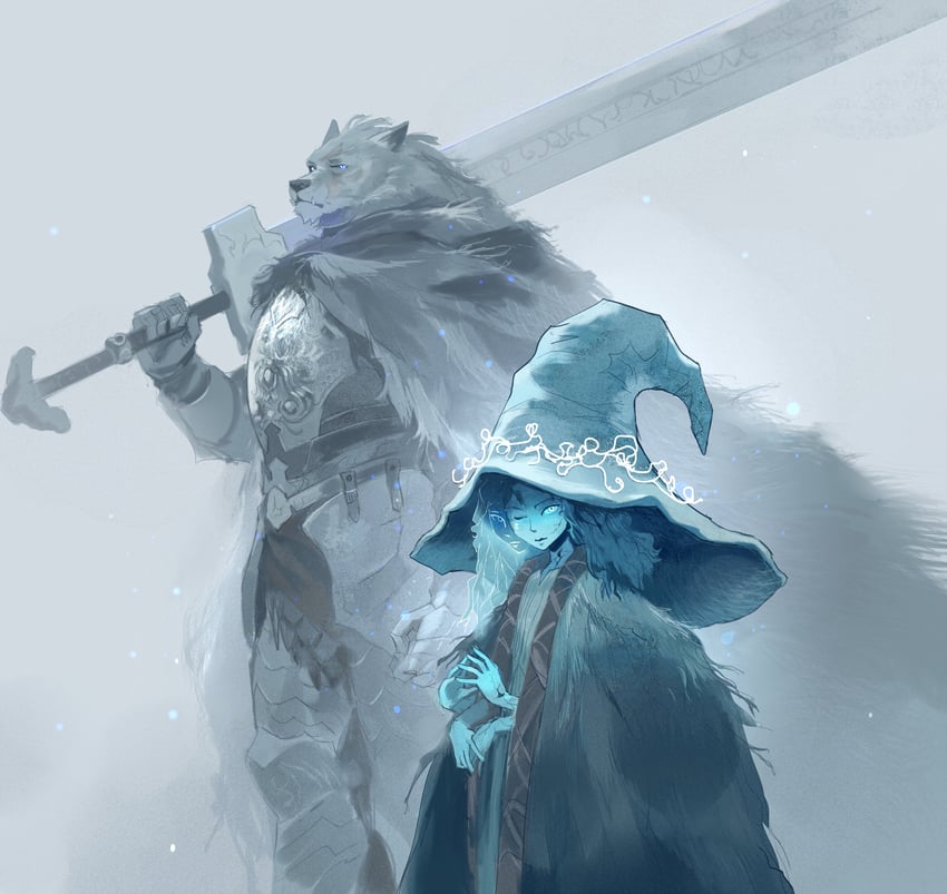 ranni the witch and blaidd the half-wolf (elden ring) drawn by droplixle