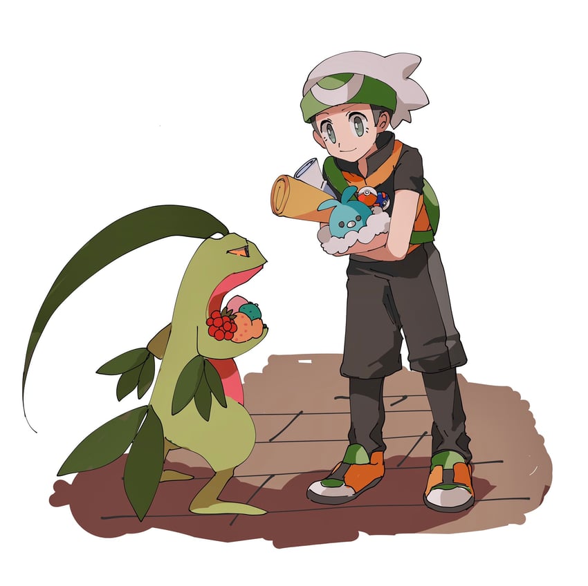 brendan, swablu, and grovyle (pokemon and 2 more) drawn by shichibee_(stm_mimi)