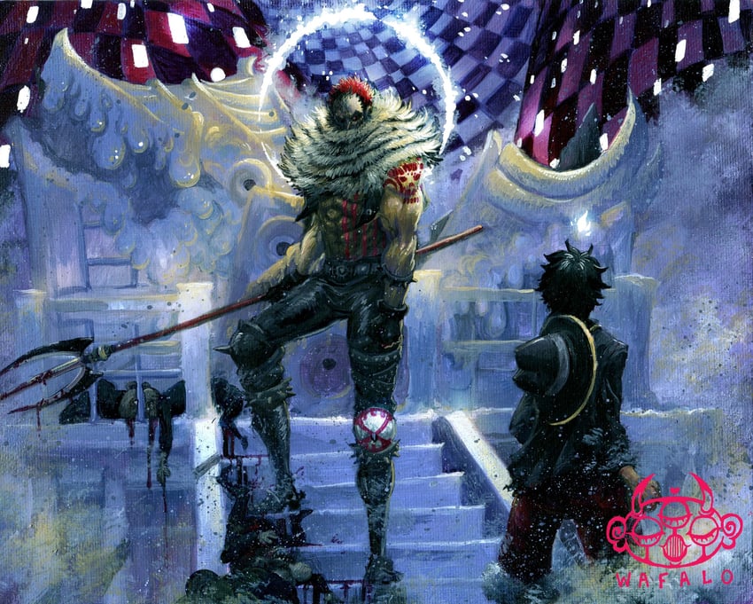 monkey d. luffy and charlotte katakuri (one piece) drawn by wafalo