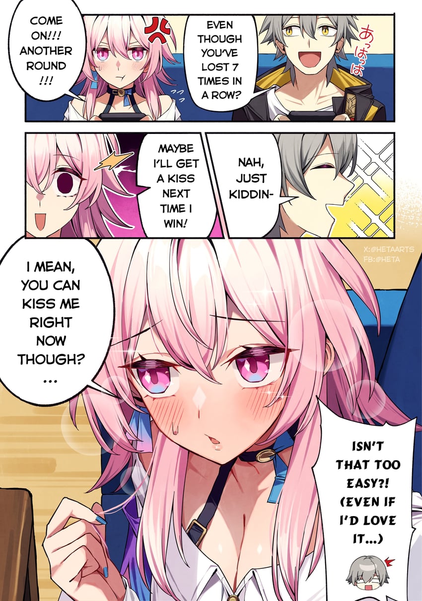 trailblazer, march 7th, and caelus (honkai and 1 more) drawn by heta