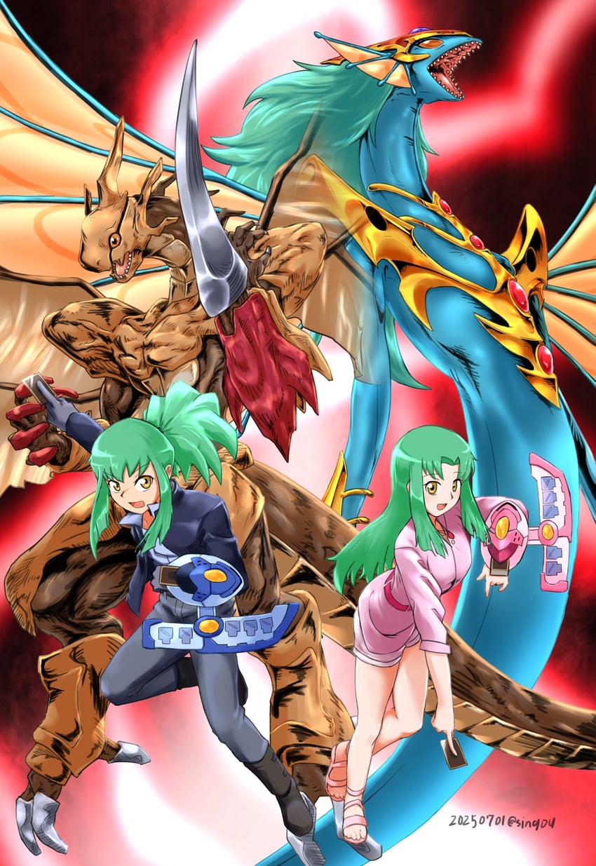 luca, lua, ancient fairy dragon, and life stream dragon (yu-gi-oh! and 1 more) drawn by sinqou