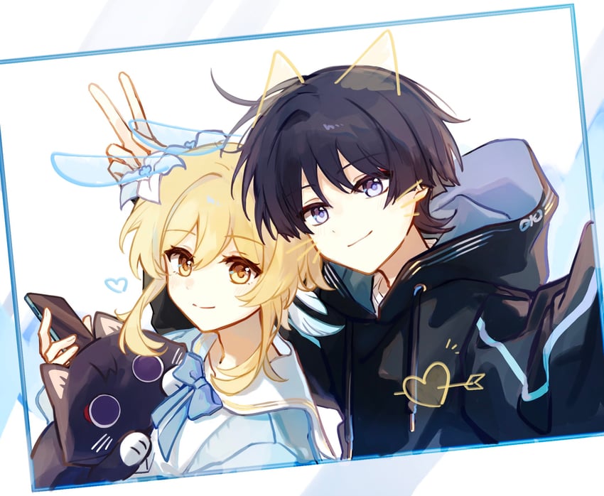 lumine and scaramouche (genshin impact) drawn by huhu_norii