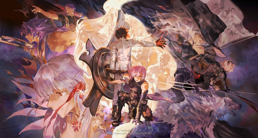 mash kyrielight, fujimaru ritsuka, emiya shirou, kama, jeanne d'arc alter, and 9 more (fate and 1 more) drawn by kalak_39