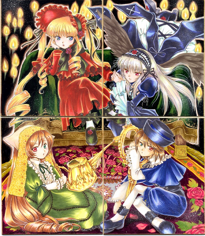 suigintou, shinku, suiseiseki, and souseiseki (rozen maiden) drawn by pemoko