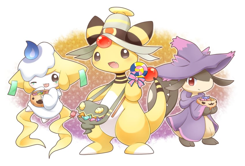 jirachi, litwick, mawile, mismagius, ampharos, and 1 more (pokemon) drawn by akuasu