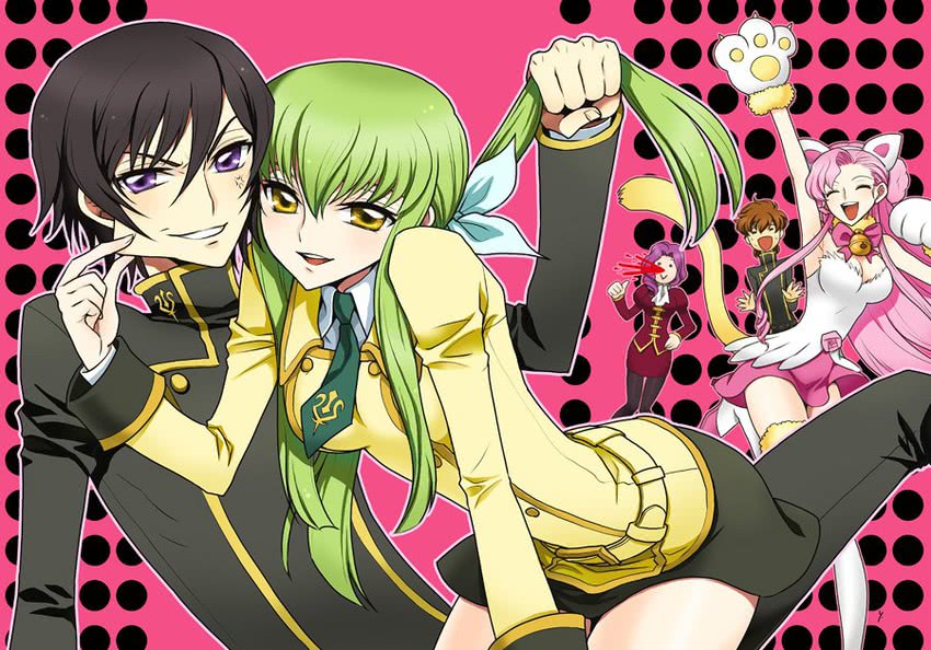 c.c., lelouch vi britannia, kururugi suzaku, euphemia li britannia, and cornelia li britannia (code geass) drawn by hato_niku