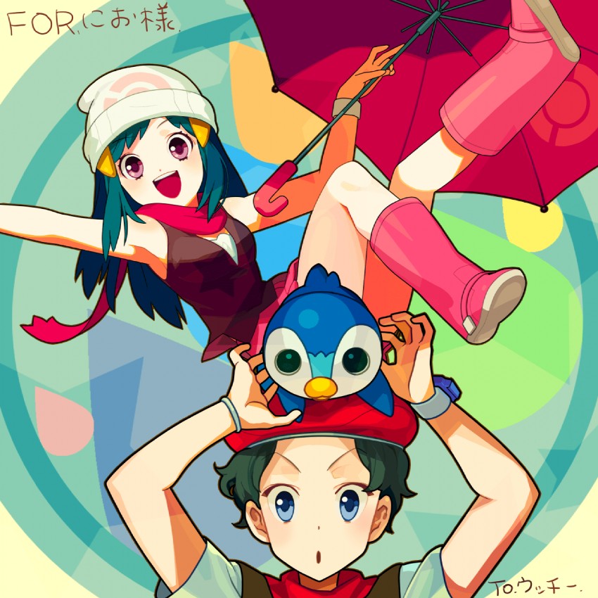 dawn, piplup, and lucas (pokemon and 1 more) drawn by ucchii