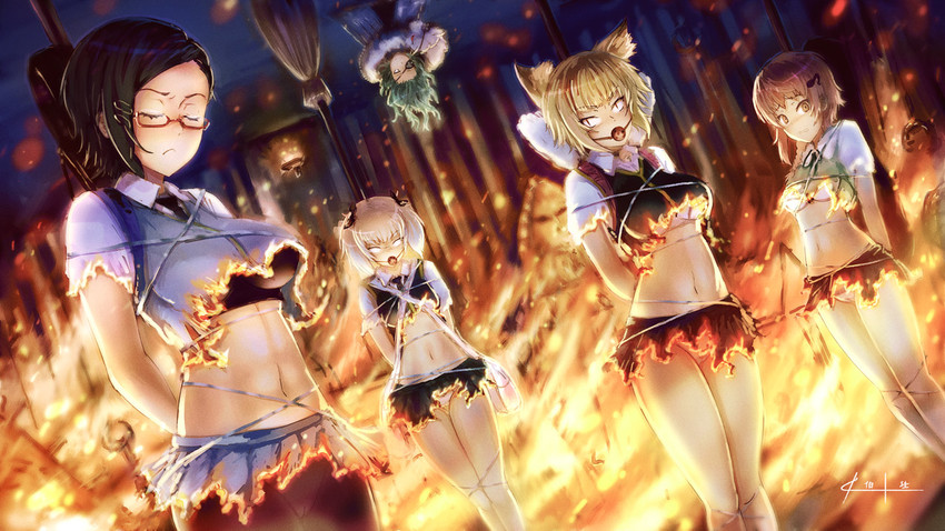 kuraishi tanpopo, katsura kotetsu, utsugi kanna, menowa mei, and kazari rin (witch craft works) drawn by arai29