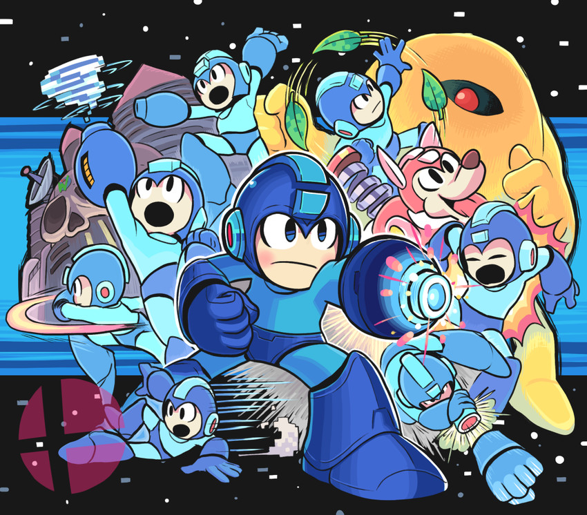 mega man, rush, and yellow devil (super smash bros. and 1 more) drawn by gashi-gashi