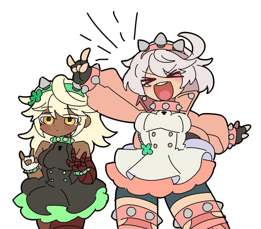 ramlethal valentine and elphelt valentine (guilty gear and 1 more) drawn by kekeken
