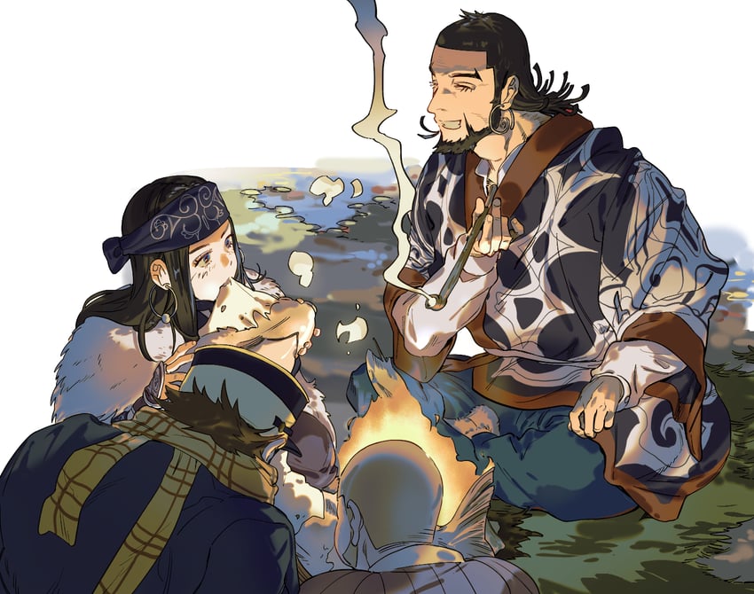 sugimoto saichi, asirpa, shiraishi yoshitake, and kiroranke (golden kamuy) drawn by luke_skyfaller