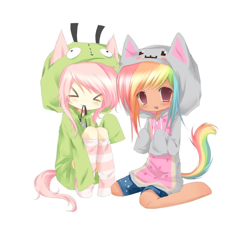 fluttershy, rainbow dash, nyan cat, and gir (my little pony and 5 more) drawn by jelly_(bonnybel)