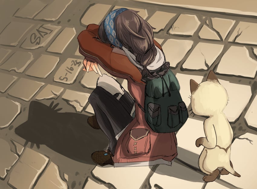 alma and wild felyne (monster hunter and 1 more) drawn by saijou_(box_of_randomness)