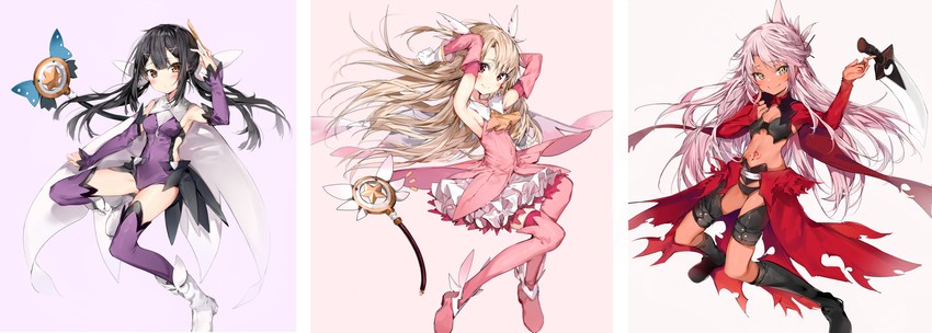 illyasviel von einzbern, chloe von einzbern, miyu edelfelt, prisma illya, magical ruby, and 1 more (fate and 1 more) drawn by silver_(chenwen)
