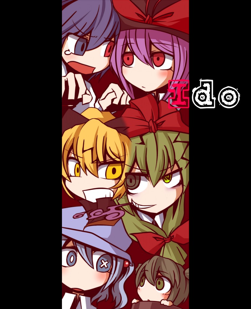 tatara kogasa, kawashiro nitori, kagiyama hina, nagae iku, kurodani yamame, and 1 more (touhou) drawn by konohana_saku