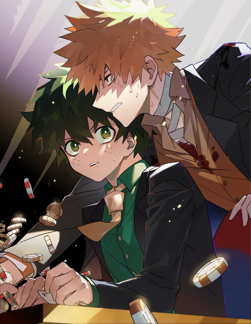 midoriya izuku and bakugou katsuki (boku no hero academia) drawn by heathernan87676
